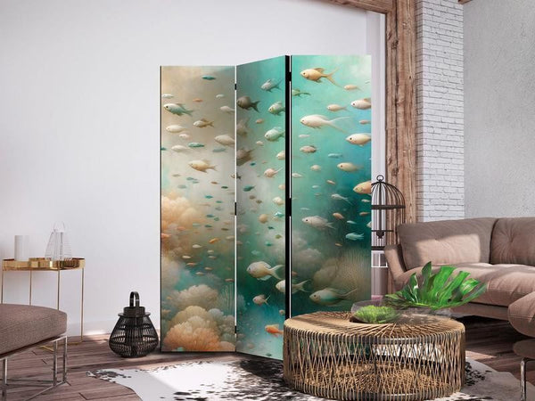 Paravento - Spectacular Underwater Landscape - Fish in an Underwater World in Turquoise Blue Beige and Delicate Orange C