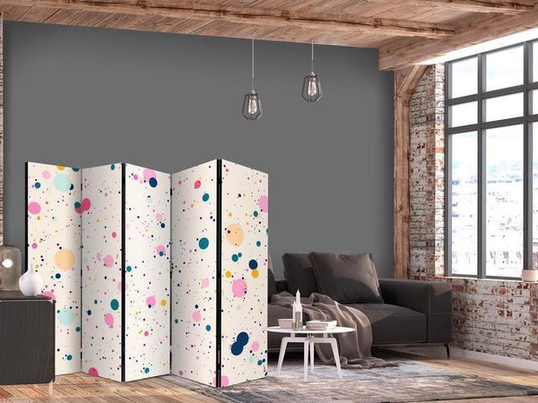 Paravento - Dots - Spots and Splashes Multicolored - Cheerful Pattern on a Light Pink Background