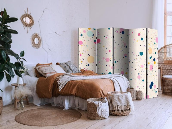 Paravento - Dots - Spots and Splashes Multicolored - Cheerful Pattern on a Light Pink Background