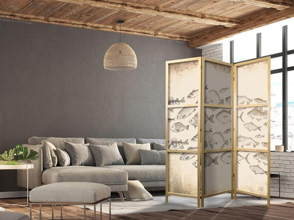 Paravento giapponese Banco di pesci stile vintage 3 ante