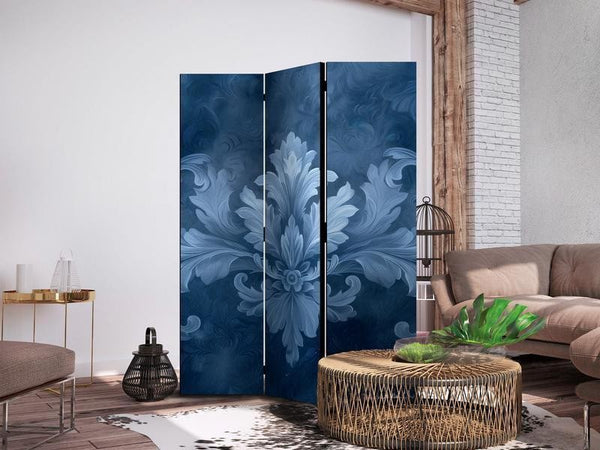 Paravento eleganza in blu e tonalità fredde tre ante