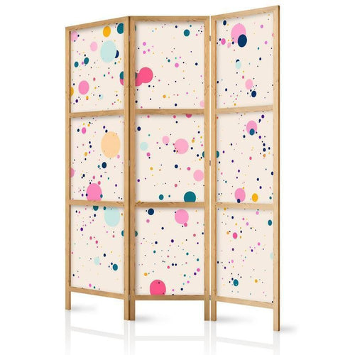 Paravento giapponese - Dots - Spots and Splashes Multicolored - Cheerful Pattern on a Light Pink Background