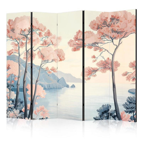 Paravento - Landscape with the Ocean - Cliffs - and Trees in Delicate Pink Shades