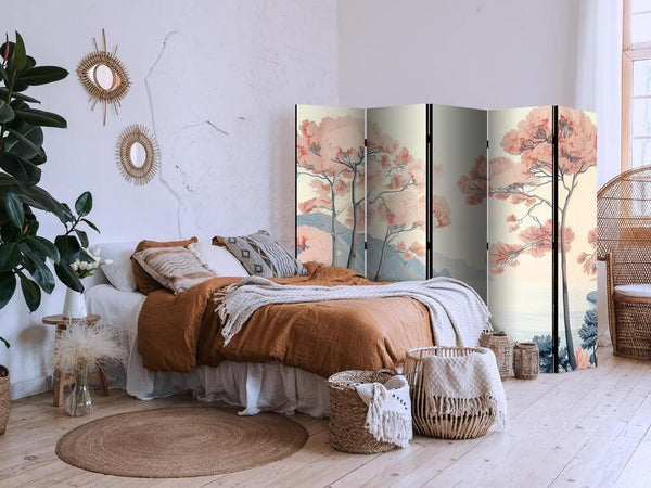 Paravento - Landscape with the Ocean - Cliffs - and Trees in Delicate Pink Shades
