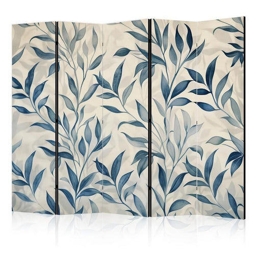 Paravento - Leaves in Blue Colors - Delicate Botanical Motif