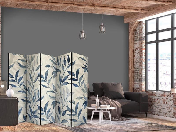 Paravento - Leaves in Blue Colors - Delicate Botanical Motif
