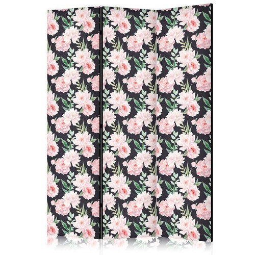 Paravento - Peonies - Pink Flowers and Green Leaves on a Graphite Background