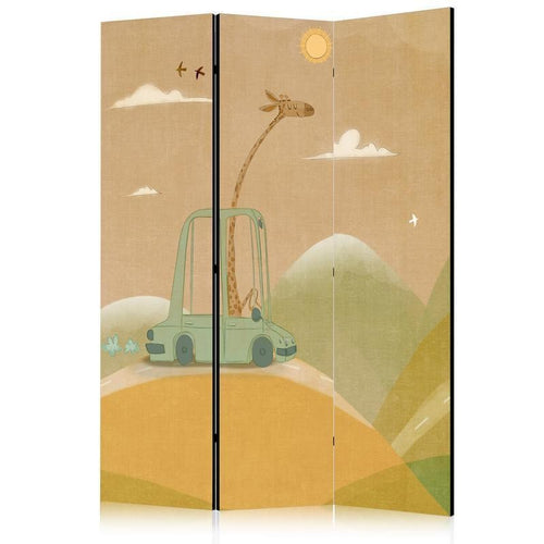 Paravento - Dreamy Traveler - Giraffe Driving a Car on a Beautiful Sunny Day