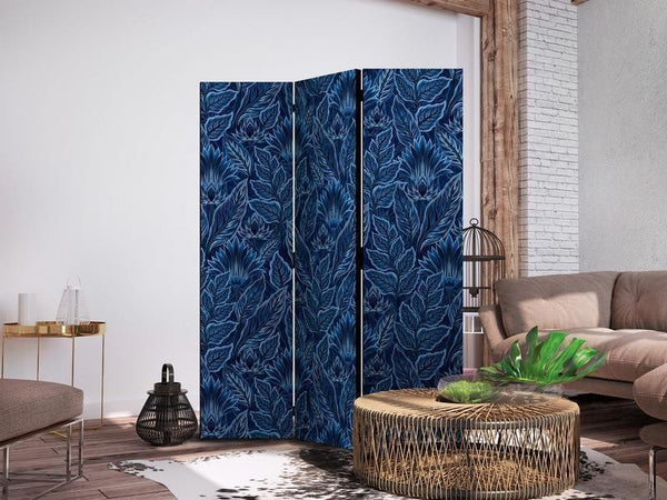 Paravento - Dense Vegetation - Botanical Patterns in Illustrative Style Blue