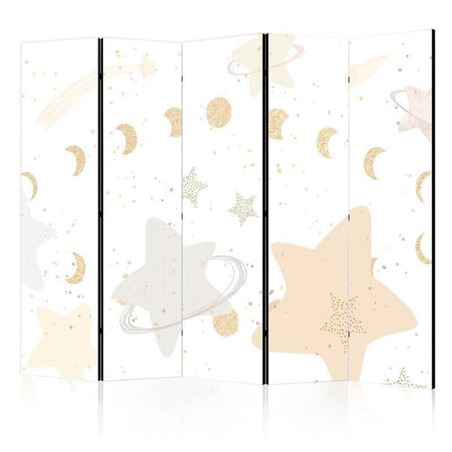 Paravento - Fairy-Tale Galaxy - Moon Phases in Shades of Yellow Among Stars in Beige and Ash Colors with Stardust