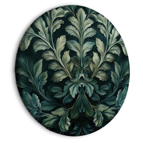 Quadro rotondo - Dark Green Victorian Leaves: Botanical Carved Composition