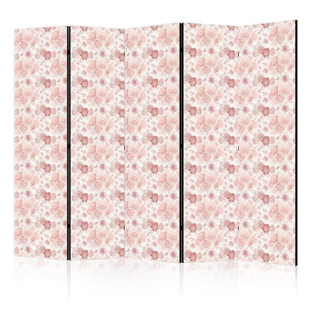 Paravento - Pink Blossoming - Flowers in Warm Colors on a White Background