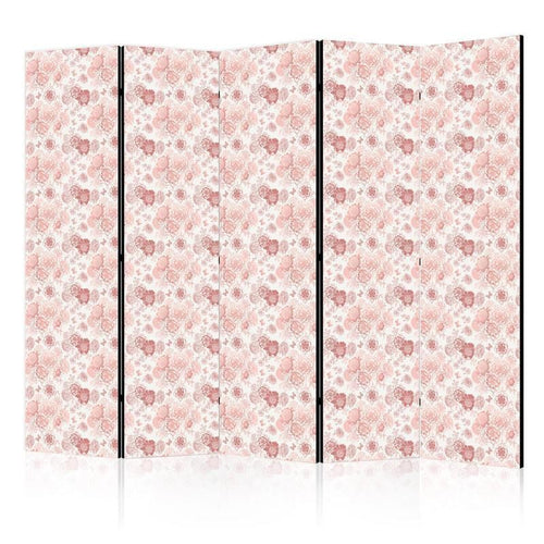 Paravento - Pink Blossoming - Flowers in Warm Colors on a White Background