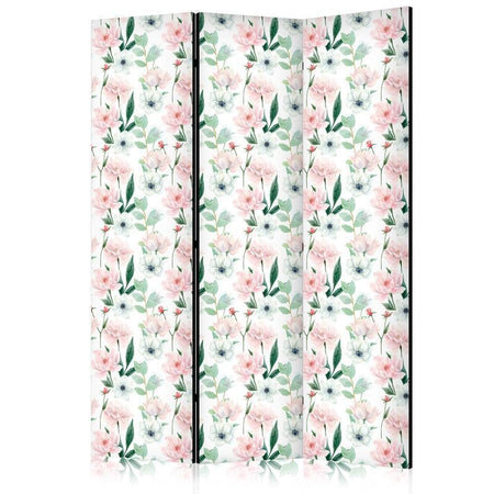 Paravento - Peonies - Pink and White Flowers and Green Leaves on a White Background