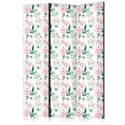 Paravento - Peonies - Pink and White Flowers and Green Leaves on a White Background