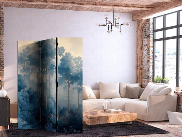 Paravento - Landscape With Trees in Illustration Style Fairy Blue Forest