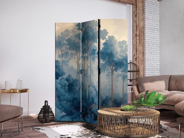 Paravento - Landscape With Trees in Illustration Style Fairy Blue Forest