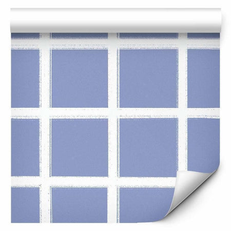 Tappezzeria murale - Lines and Symmetry - Expressive White Grid on a Blue Background