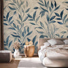 Carta da parati - Leaves in Blue Colors Delicate Botanical Motif