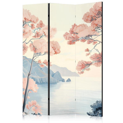 Paravento - Landscape with the Ocean - Cliffs - and Trees in Delicate Pink Shades
