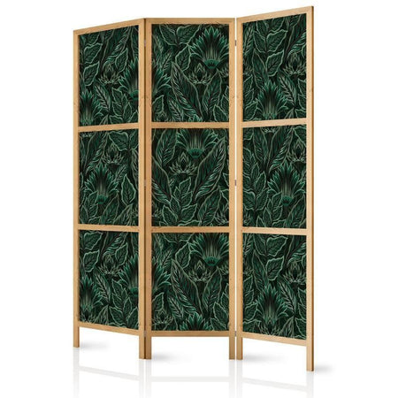 Paravento giapponese - Dense Vegetation - Botanical Patterns in Illustrative Style Green