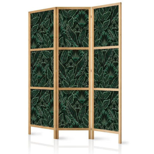 Paravento giapponese - Dense Vegetation - Botanical Patterns in Illustrative Style Green
