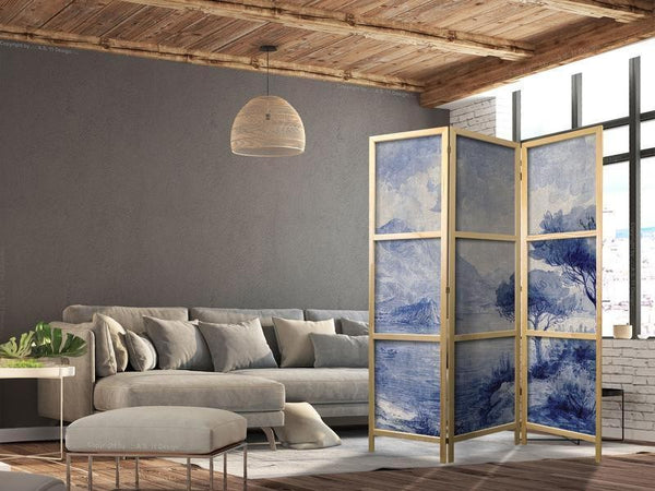 Paravento giapponese - Italian Landscape - Lake Como Painted in Shades of Blue