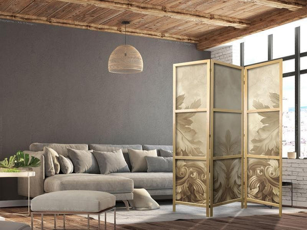 Paravento giapponese - Stone Baroque Ornaments in Light Shades of Gray-Blue