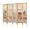 Paravento giapponese - Solny Square - Colorfully Illustrated Townhouses Against a Sky with Clouds