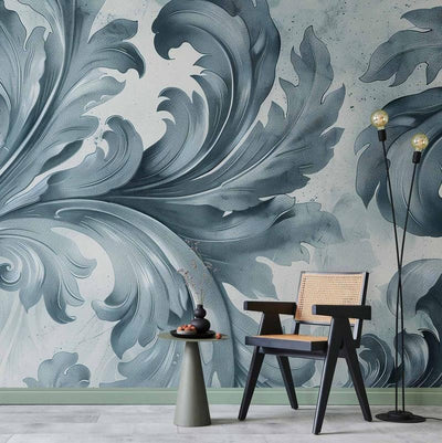 Carta da parati - Stone Baroque Ornaments in Light Shades of Gray-Blue