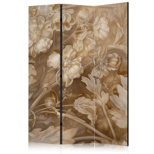 Paravento - Carved Floral Ornaments in Soft Sepia and Brown Tones