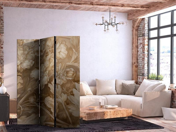 Paravento - Carved Floral Ornaments in Soft Sepia and Brown Tones