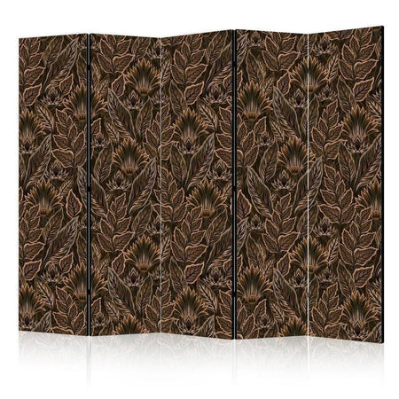 Paravento - Dense Vegetation - Botanical Patterns in Illustrative Style Brown