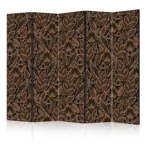 Paravento - Dense Vegetation - Botanical Patterns in Illustrative Style Brown