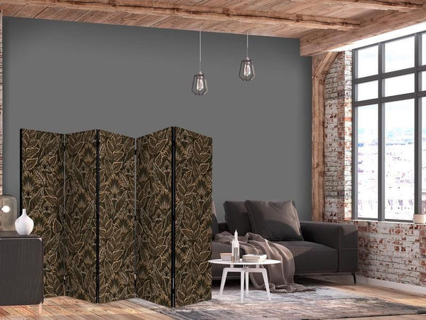 Paravento - Dense Vegetation - Botanical Patterns in Illustrative Style Brown