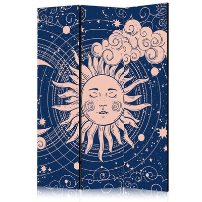 Paravento - Cosmic Harmony - Illustration of the Sun and Moon on a Navy Background