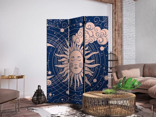 Paravento - Cosmic Harmony - Illustration of the Sun and Moon on a Navy Background