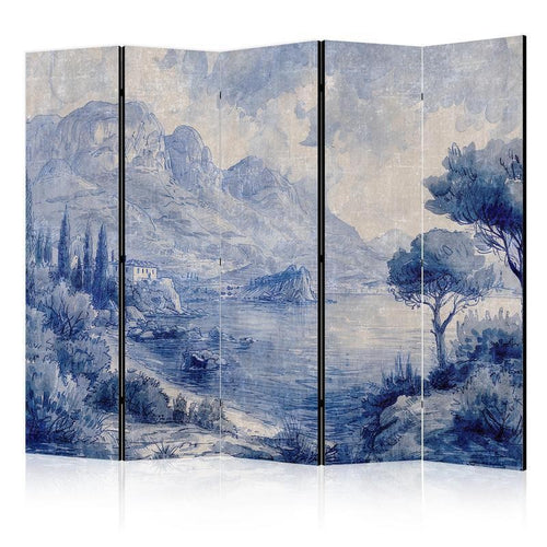 Paravento - Italian Landscape - Lake Como Painted in Shades of Blue