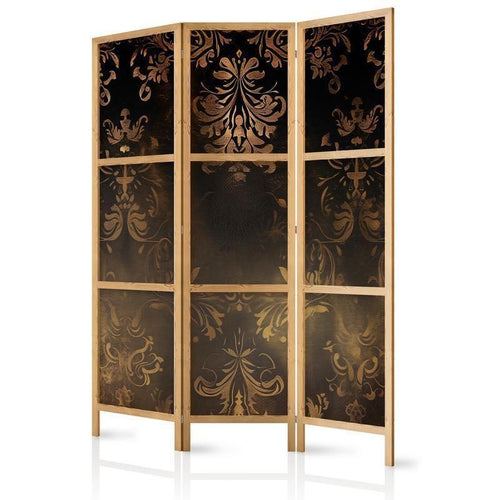 Paravento giapponese - Floral Ornaments Carved in Delicate Sepia and Brown Shades