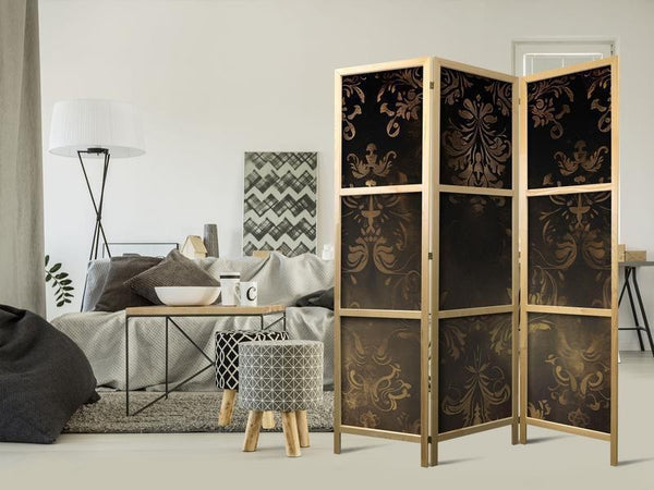 Paravento giapponese - Floral Ornaments Carved in Delicate Sepia and Brown Shades
