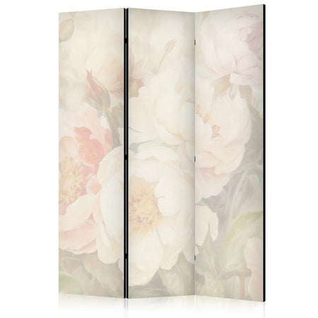 Paravento - Blooming Peonies - Bright Large Flowers Enveloped in White Mist