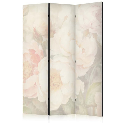 Paravento - Blooming Peonies - Bright Large Flowers Enveloped in White Mist