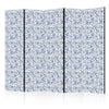 Paravento - Illustration in Vintage Style - Blue Flowers on a White Background