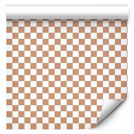 Tappezzeria murale - Checkerboard Pattern - Brown-White Grid with a Subtle Noise