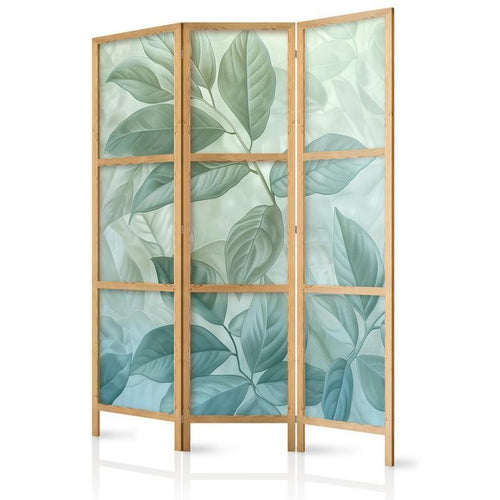 Paravento giapponese - Large Leaves in Green-Mint Shades - Botanical Motif