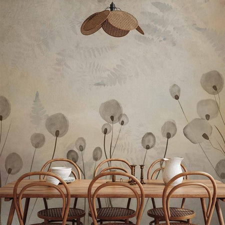 Carta da parati - Minimalist meadow - floral motif in light shades with reflections