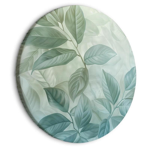 Quadro rotondo - Large Leaves in Shades of Green-Mint: Botanical Motif