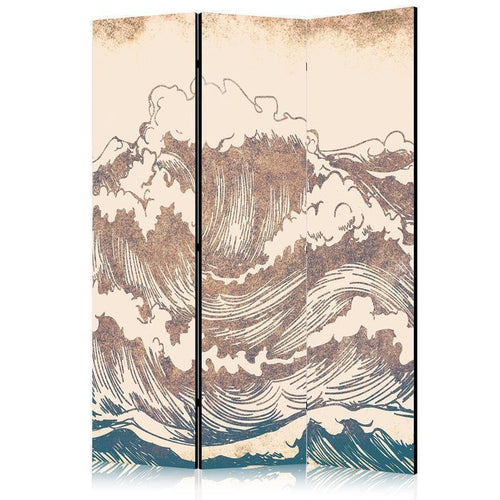 Paravento - Stormy Ocean - High Waves in Brown and Navy Colors on a Beige Background in Vintage Style