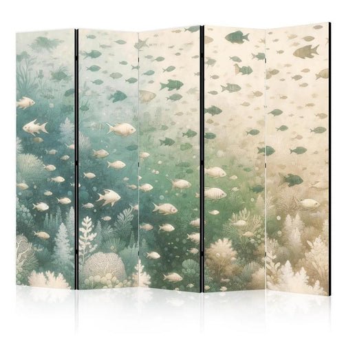Paravento - Fish and Diverse Vegetation - A Group of Fish in Pastel Muted Colors Among Oceanic Vegetation