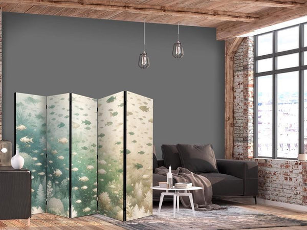 Paravento - Fish and Diverse Vegetation - A Group of Fish in Pastel Muted Colors Among Oceanic Vegetation